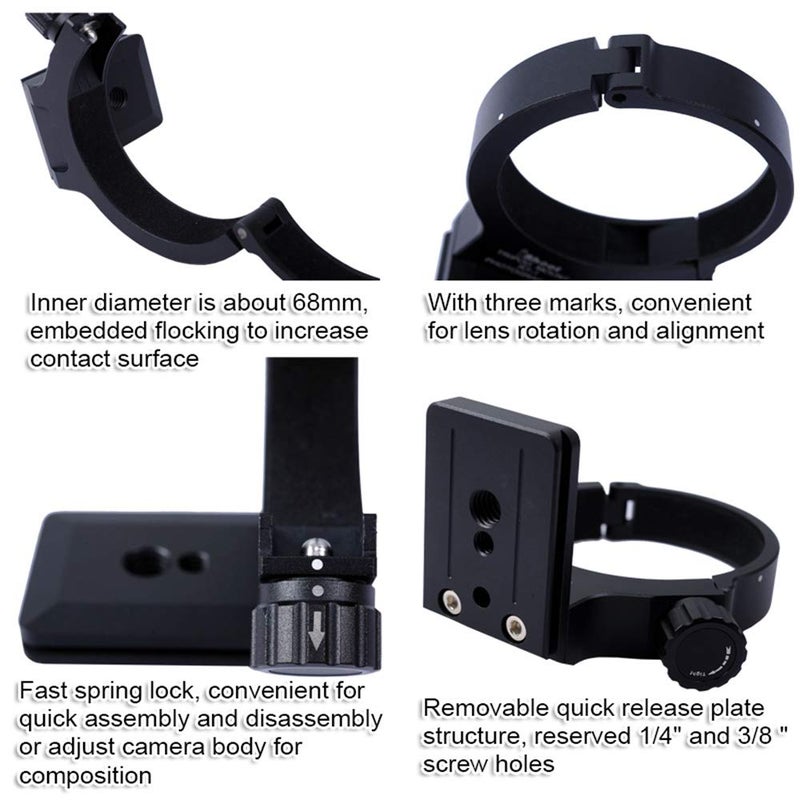iShoot Lens Collar Support Tripod Mount Ring for Nikon RT-1 Nikkor AF-S 300mm F/4E PF ED VR and AF-S 70-200mm F/4G ED VR-Bottom Quick Release Plate Feature Compatible with ARCA-Swiss 39mm Fit Ball Head - Image 3